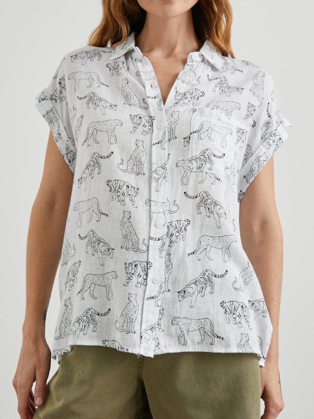 Rails Whitney Jungle Cat Linen Blend Shirt Size XS